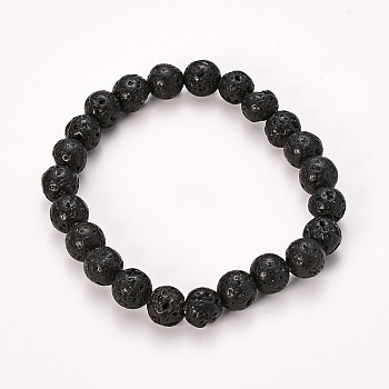 Natural Lava Rock Beaded Stretch Bracelets, Round, 2-1/8 inch(55mm), Bead: 10mm