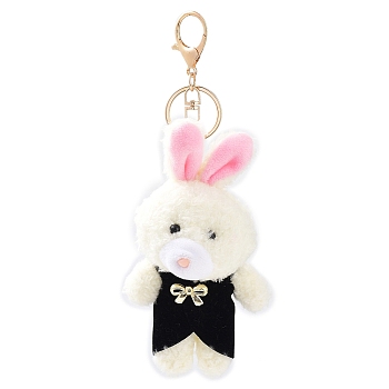 Cute Cotton Keychain, with Iron Key Ring, for Bag Decoration, Keychain Gift Pendant, Rabbit, 19cm