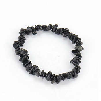 Natural Obsidian Chips Beaded Stretch Bracelet for Women, 6-3/4~8-5/8 inch(17~22cm)