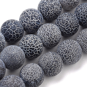 Natural Weathered Agate Beads Strands, Frosted, Dyed, Round, Gray, 8mm, Hole: 1mm, about 47pcs/strand, 15.7 inch