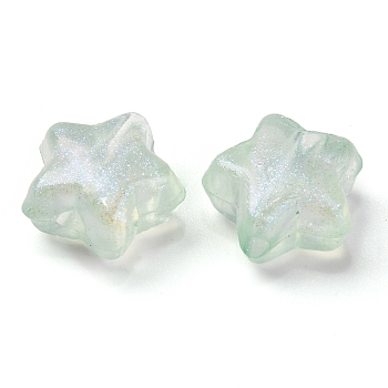 Luminous Transparent Acrylic Beads, Glitter Beads, Glow in the Dark, Star, Green, 10x11x6mm, Hole: 2mm