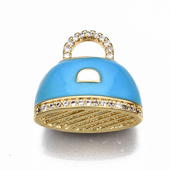 Brass Micro Pave Cubic Zirconia Enamel Pendants, Nickel Free, Bag, Real 16K Gold Plated, Dodger Blue, 17x18x9.5mm, Hole: 4x5mm