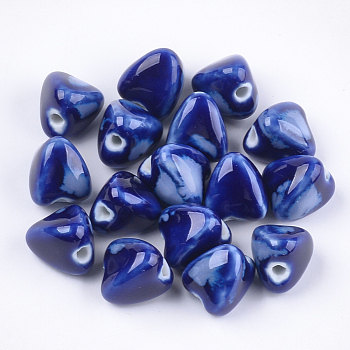 Handmade Porcelain Beads, Fancy Antique Glazed Porcelain, Zongzi, Blue, 15x14x14mm, Hole: 3mm