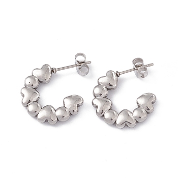 304 Stainless Steel Stud Ring with Heart Stud Earrings for Women, Stainless Steel Color, 18x3mm, Pin: 0.8mm