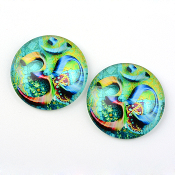 Yoga Theme Glass Cabochons, for DIY Projects, Half Round/Dome, Spring Green, 25x6mm