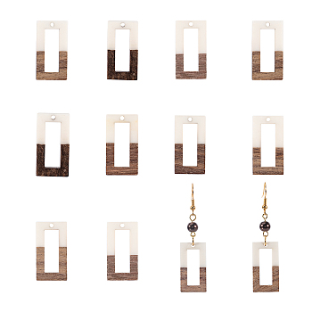 Ornaland Resin & Wood Pendants, Rectangle, White, 27x14.5x3.5mm, Hole: 1.5mm, 10pcs/box