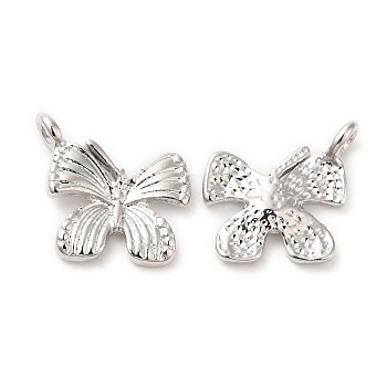 Brass Pendants, Butterfly Charm, Real Platinum Plated, 17x14x3.5mm, Hole: 1.8mm