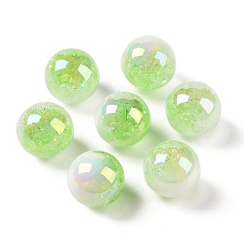 UV Plating Opaque Crackle Two-tone Acrylic Beads, Round, Light Green, 16mm, Hole: 2.7mm