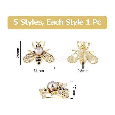 5Pcs 5 Colors White Imitation Pearl with Rhinestone Bee Brooch Pin(JEWB-DC0001-10)-2