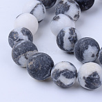 Natural Zebra Jasper Beads Strands, Frosted, Round, 8~8.5mm, Hole: 1mm, about 45~47pcs/strand, 14.5 inch(X-G-Q462-8mm-01)