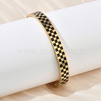 8MM 304 Stainless Steel Black Enamel Checkered Hinged Bangles for Women, Golden, Inner Diameter: 1.97x2.36 inch(5x6cm)(BJEW-C151-01G)