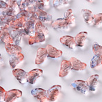 Two Tone Transparent Spray Painted Glass, Butterfly, Light Salmon, 8x15x4.5mm, Hole: 1mm(GLAA-S190-018D-01)