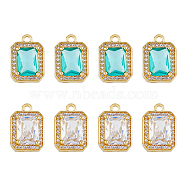8Pcs 2 Colors Octagon Rectangle Brass Micro Pave Cubic Zirconia Charms, Cadmium Free & Nickel Free & Lead Free, Real 18K Gold Plated, Mixed Color, 14x9.5x5mm, Hole: 1.5mm, about 4pcs/color(KK-DC0002-81)