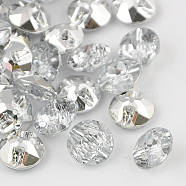 Taiwan Acrylic Rhinestone Buttons, Faceted, 1-Hole, Flat Round, White, 11.5x6mm, Hole: 1mm(BUTT-F020-11.5mm-02)