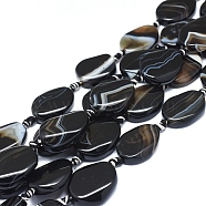 Natural Banded Agate/Striped Agate Beads Strands, Dyed & Heated, Twisted Teardrop, Black, 25~27x19~21x6~7mm, Hole: 1.6mm, about 13pcs/Strand, 16.54 inch(42cm)(G-L544-011B)