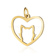 201 Stainless Steel Filigree Kitten Pendants, Heart with Cat Shape, Golden, 17x20x1mm, Hole: 3mm(STAS-S105-T561D-2)