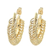 Brass Teardrop with Rings Stud Earrings, Half Hoop Earrings, Real 16K Gold Plated, 33x23.5x7mm(EJEW-E600-03G)