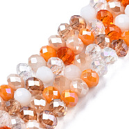 Electroplate Glass Beads Strands, Faceted, Rondelle, Dark Orange, 5.5~6x5mm, Hole: 1mm, about 90~92pcs/strand, 16.54 inch~16.93 inch(42~43cm)(EGLA-N002-12G)