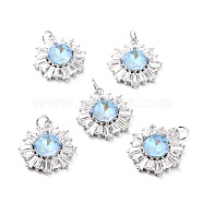 Brass Micro Pave Cubic Zirconia Pendants, Long-Lasting Plated, Real 18K Gold Plated with Glass, Snowflake, Light Sky Blue, 21.2x17.5x6.7mm, Hole: 3.6mm(ZIRC-O044-21B-P)