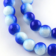 Two-Color Baking Painted Glass Bead Strands, Round, Blue, 8mm, Hole: 1.3~1.6mm, about 104pcs/strand, 32.7 inch(DGLA-R050-8mm-31)