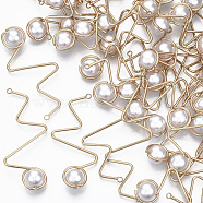 ABS Plastic Imitation Pearl Big Wire Wrapped Pendants, with Light Gold Plated Brass Wire, Creamy White, 55x25~26x10mm, Hole: 1.8mm(X-KK-N235-007)