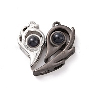Alloy Magnetic Pendants, with Glass, Heart Charms, for Couple Jewelry Bracelets Pendants Necklaces Gift, Gunmetal, 23x23.5x8mm, Hole: 1.5mm(FIND-G037-03B)