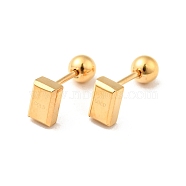 304 Stainless Steel Tiny Rectangle Stud Earrings with Screw On Ball Ear Nut for Women, Golden, 5.9x3.8mm, Pin: 0.8mm(EJEW-I271-01G)