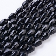 Glass Beads Strands, Faceted, teardrop, Black, 15x10mm, Hole: 2mm, about 48pcs/strand, 27.56 inch(70cm)(X-GLAA-R024-15x10mm-13)