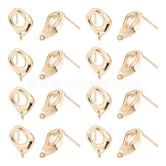 ARRICRAFT 10 Pairs Brass Stud Earring Findings, with Vertical Loops, Twist Rhombus, Real 14K Gold Plated, 14x10mm, Hole: 0.9mm, Pin: 1mm(KK-AR0002-55)