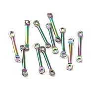 Ion Plating(IP) 304 Stainless Steel Connector Charms, Bar Links, Rainbow Color, 12x2x1mm, Hole: 1mm(STAS-Q323-04C-MC)