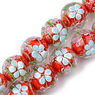 Handmade Lampwork Beads Strands, Inner Flower, Round, Red, 19~20x19mm, Hole: 1.5mm, about 20pcs/strand, 14.57 inch(37cm)(LAMP-N021-008)