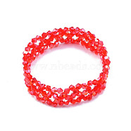 Bling Glass Beaded Stretch Bracelet, Braided Flower Bracelet for Women, Red, Inner Diameter: 2 inch(5cm)(BJEW-N018-03-02)