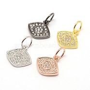 Eye Brass Micro Pave Cubic Zirconia Charms, Cadmium Free & Nickel Free & Lead Free, Mixed Color, 12x12x2mm, Hole: 5mm(ZIRC-O016-04-NR)