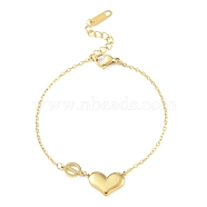 Ion Plating(IP) 304 Stainless Steel Charm Bracelets for Women, with Puffed Heart Charms, Golden, 6-3/4 inch(17cm)(BJEW-K254-09G)