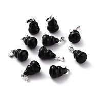 Natural Obsidian Pendants, with Brass Loops and Snap on Bails, Long-Lasting Plated, Platinum, Gourd/Calabash, 16.5~17x12mm, Hole: 4x4mm(G-G846-01F)