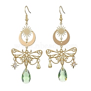 Brass Butterfly Dangle Earrings, with Glass Teardrop Pendant, Stainless Steel Jewelry for Women, Golden, 79x33mm(EJEW-TA00370)