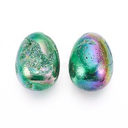 Electroplated Natural Druzy Geode Quartz Home Display Decorations, Multi-color Plated, Egg Stone, For Easter, Multi-color Plated, 40~41x30mm(G-E499-06G)