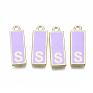 Alloy Enamel Pendants, Cadmium Free & Lead Free, Rectangle with Initial Letters, Light Gold, Letter.S, 23.5x8x2mm, Hole: 1.8mm(ENAM-T012-01S-RS)