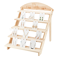 5-Tier 3-Row Wood Earring Display Card Racks, Wooden Jewelry Organizer Holder for Rings, Earring Display Cards and Photo Storage, Home Decorations, BurlyWood, Finished Product: 34x40x50cm(ODIS-WH0329-35)