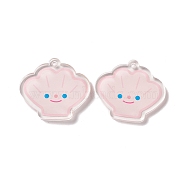 Transparent Acrylic Pendants, Jellyfish with Smiling Face Pattern, Misty Rose, 33.5x38x3.5mm, Hole: 2.5mm(TACR-G038-06)