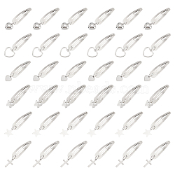 36Pcs 6 Style Iron Snap Hair Clips, with Brass Charms, Hair Accessorise for Girls, Butterfly & Heart & Star, Platinum, 62~72mm, 6pcs/style(PHAR-CP0001-08)