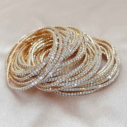 Brass Rhinestone Tennis Bracelets, Stretch Bracelets for Women, Square, Crystal, Inner Diameter: 2-1/8 inch(5.25cm)(WG6EB7A-04)
