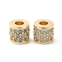 Brass Micro Pave Clear Cubic Zirconia Beads, Column, Real 18K Gold Plated, 8x7mm, Hole: 3.5mm(KK-P234-30G)