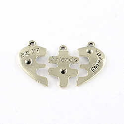 Heart Tibetan Style Alloy Split Pendant Rhinestone Settings, with Words, Cadmium Free & Lead Free, Antique Silver, 28x32.5x3mm, Hole: 1.5mm, Fit for 2.5mm rhinestone(TIBEP-S293-059AS-LF)