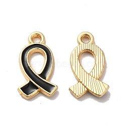 Alloy Enamel Pendants, Golden, Awareness Ribbon Charm, Black, 17x10x2mm, Hole: 1.6mm(ENAM-D043-04G-05)