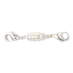 Brass Magnetic Clasps Converter, with Lobster Claw Clasps, Column, Silver, 42x5.5mm(KK-O134-05S)