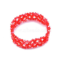 Bling Glass Beaded Stretch Bracelet, Braided Flower Bracelet for Women, Red, Inner Diameter: 2 inch(5cm)(BJEW-N018-03-02)