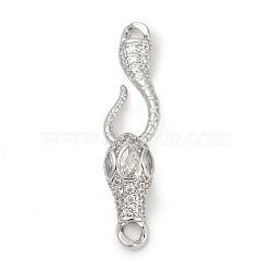 Brass Micro Pave Clear Cubic Zirconia S-Hook Clasps, Cadmium Free & Lead Free, Long-Lasting Plated, Rack Plating, Snake, Platinum, 37x9x6mm, Hole: 2x1.9mm & 2x1.8mm(KK-G526-13P)