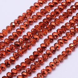 Faceted Rondelle Transparent Painted Glass Beads Strands, Red, 4x3mm, Hole: 1mm, about 125pcs/strand, 15 inch(DGLA-J001-C09-4mm)