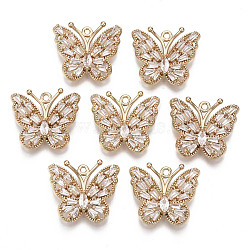 Brass Micro Pave Cubic Zirconia Pendants, Long-Lasting Plated, Butterfly, Light Gold, Clear, 17x20x4mm, Hole: 1.4mm(X-KK-R111-048)